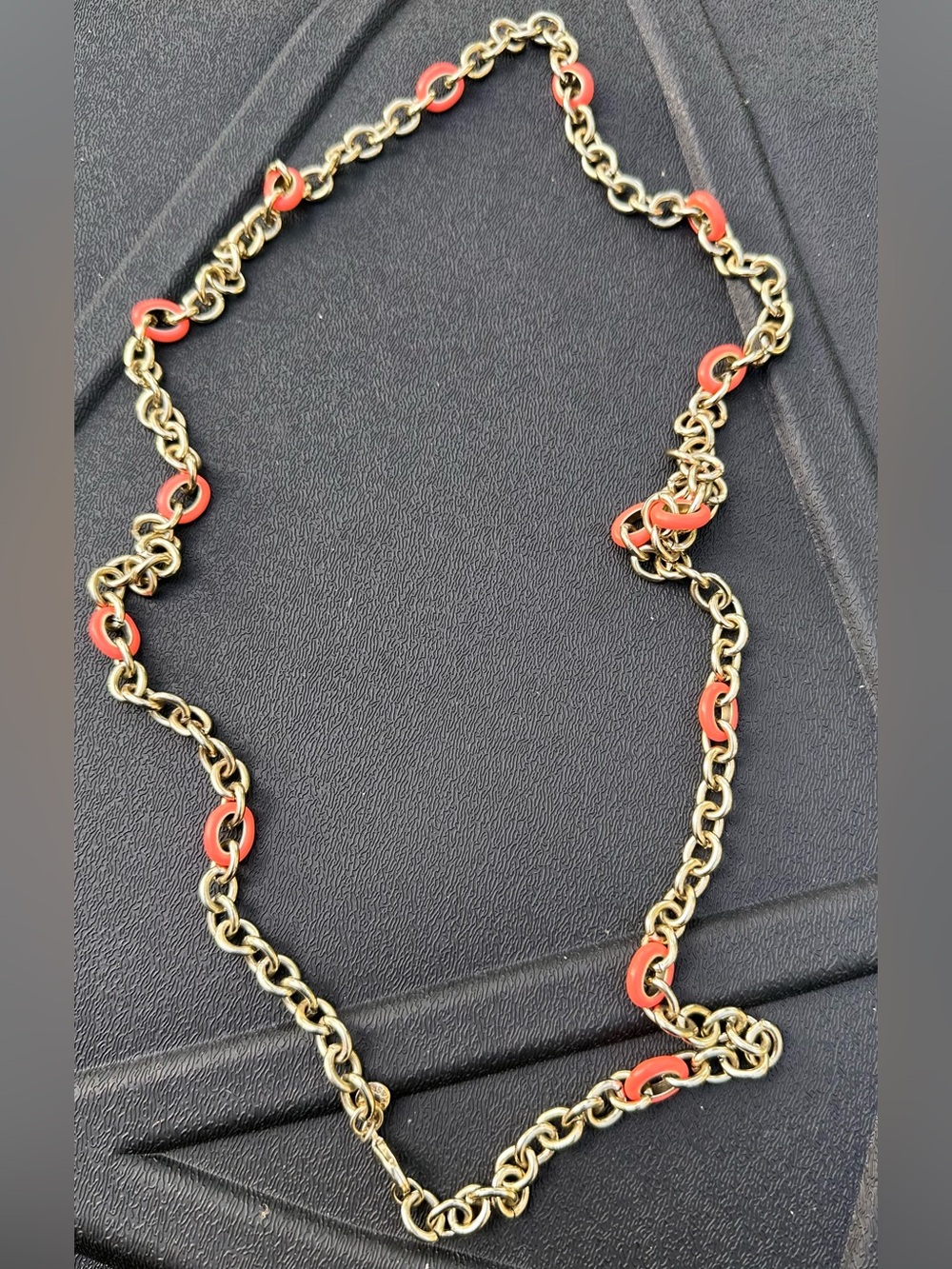 J Crew Coral Enamel & Gold-Tone Chain Link Necklace 38"Long
